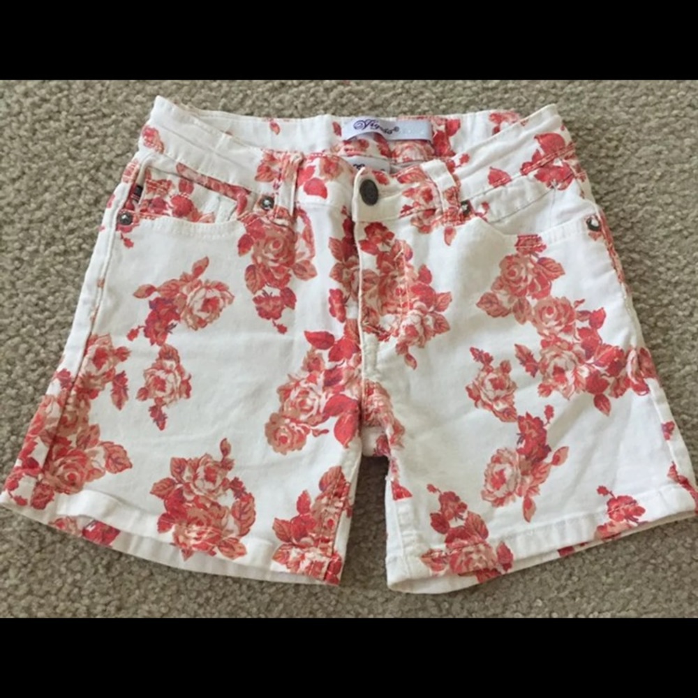 Vigoss Rose Floral Coral Pink Shorts Girls SZ 10